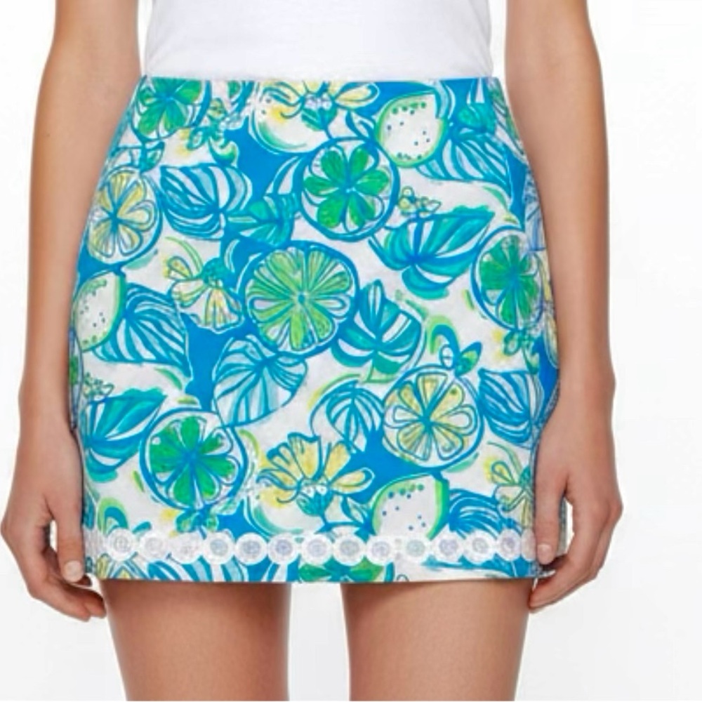 LILLY PULITZER BLUE YELLOW WHITE ELLA MINI SKORT SKIRT WITH POCKETS SIZE 8